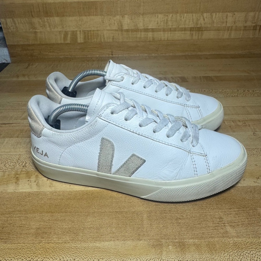 Veja Campo White Leather Suede Natural Sneakers Womens 7 EUR 38 Low Top Shoes